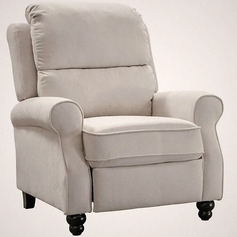 Beige Manual Pushback Armchair Recliner Chairs Arm Chair Recliners Soft Cushion