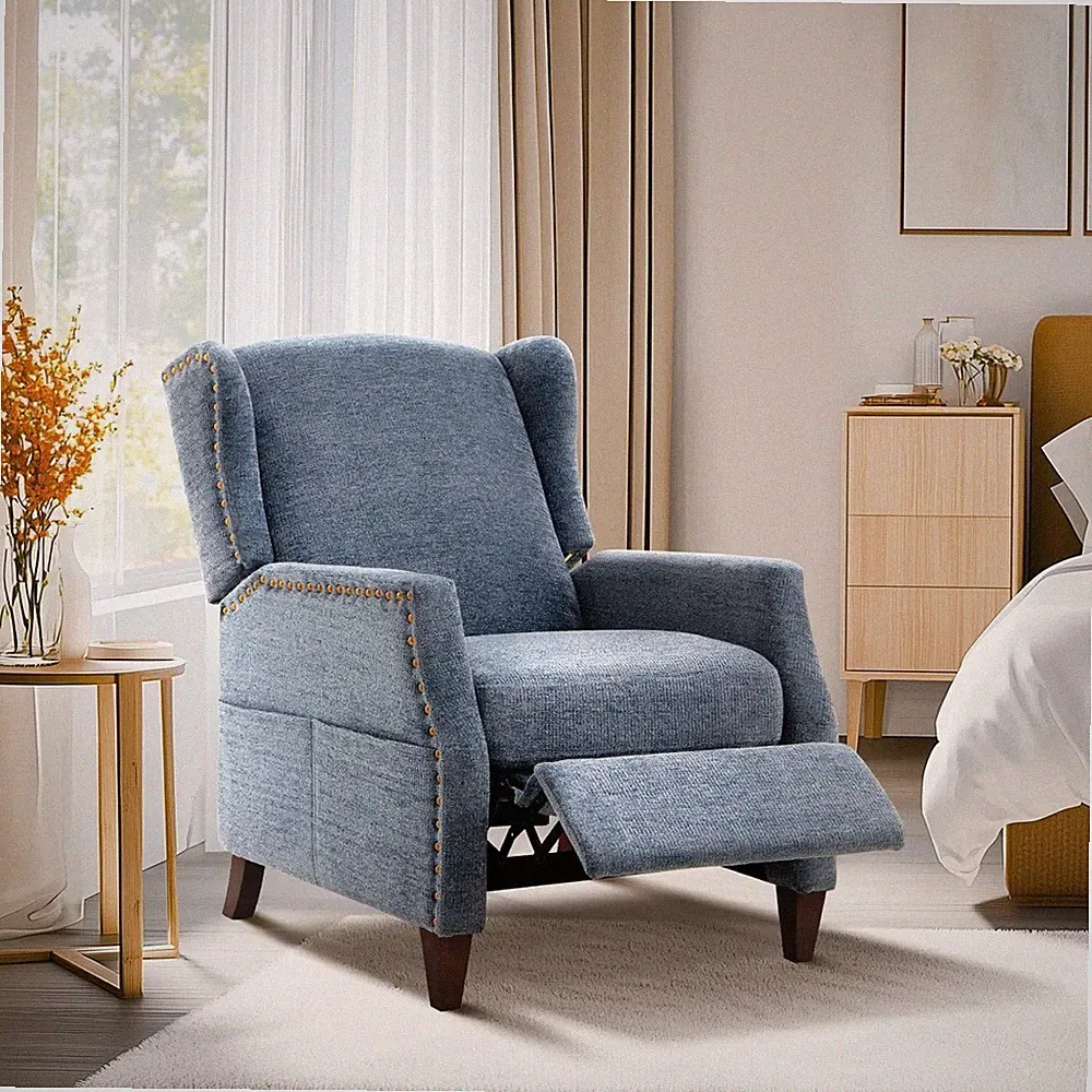 Blue Fabric Armchair Accent Recliner Arm Chair Lazy Nursery Recliners Chairs New