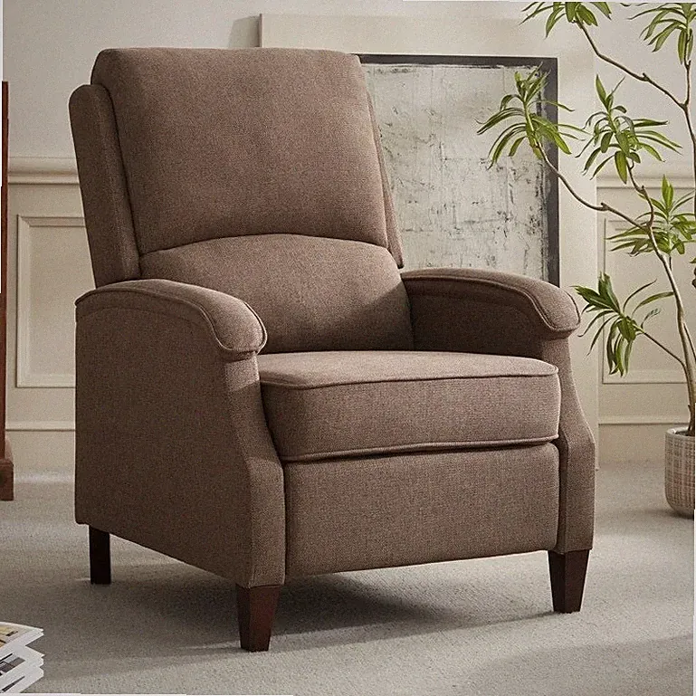 Brown Fabric Manual Pushback Arm Chair Recliner Armchair Recliners Chairs New