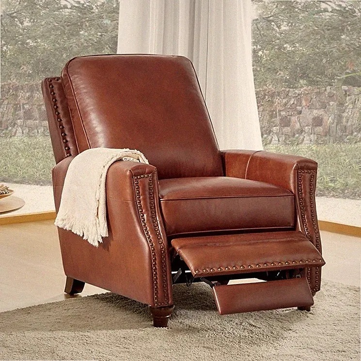 Brown Genuine Leather Manual Recliner Chair Arm Chairs Nursery Recliners Recling