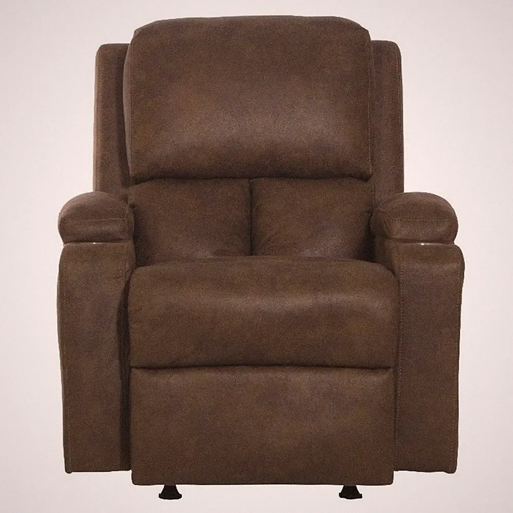 Catnapper Page Rocker Recliner with Two Cupholders in Brown Polyester Fabric
