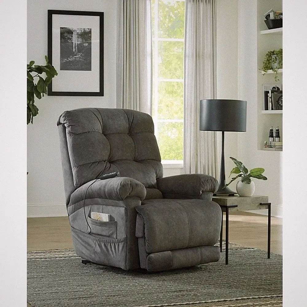 Catnapper Release Power Lift Recliner with Zero Gravity Recline in Gray Fabric