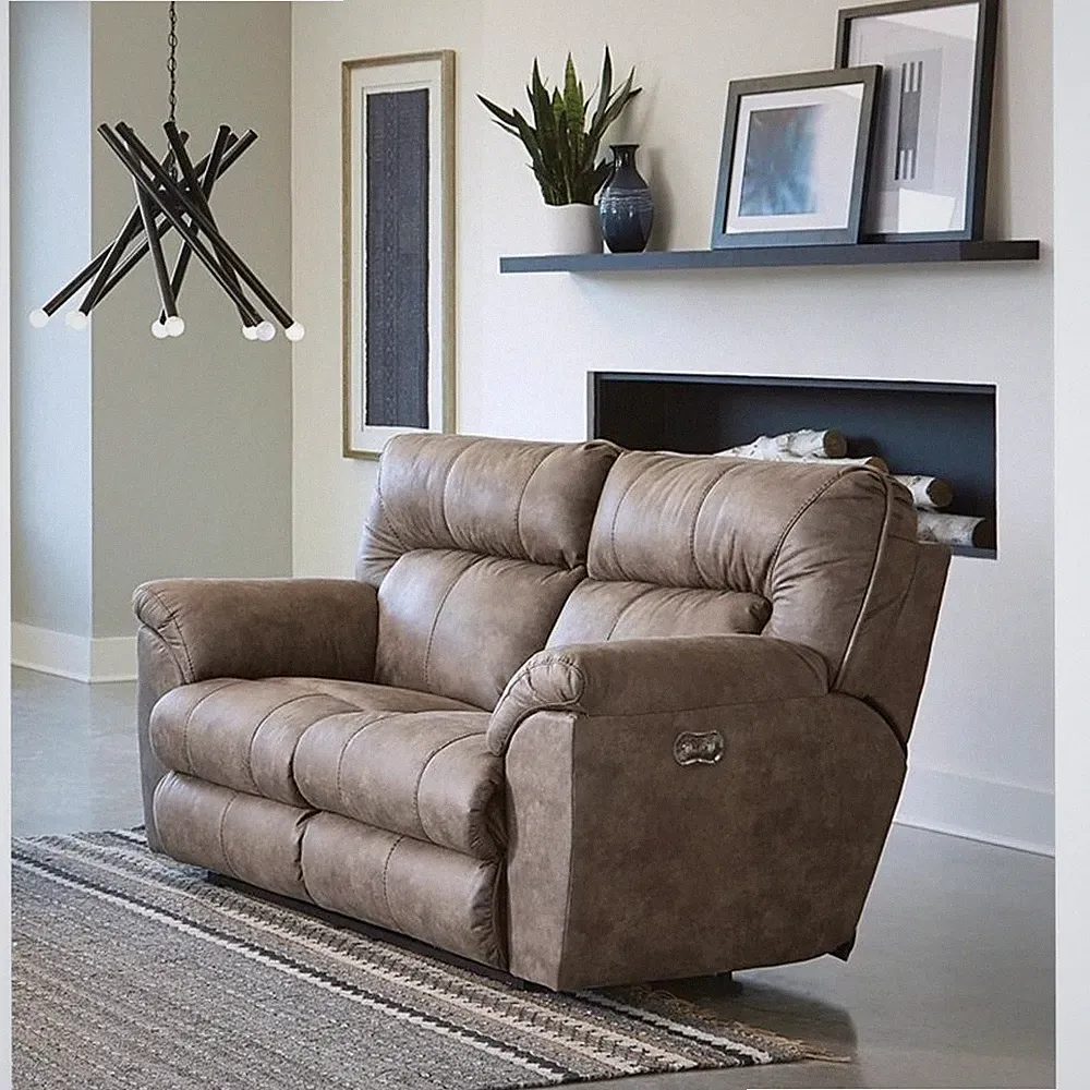 Catnapper Thompson Power Reclining Loveseat in Brown Polyester Fabric