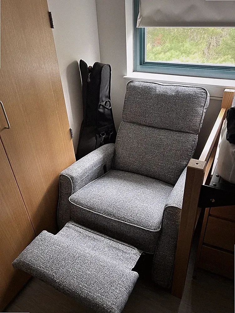 Gray Upholstered Recliner Chair with Footrest, Solid Pattern, Used