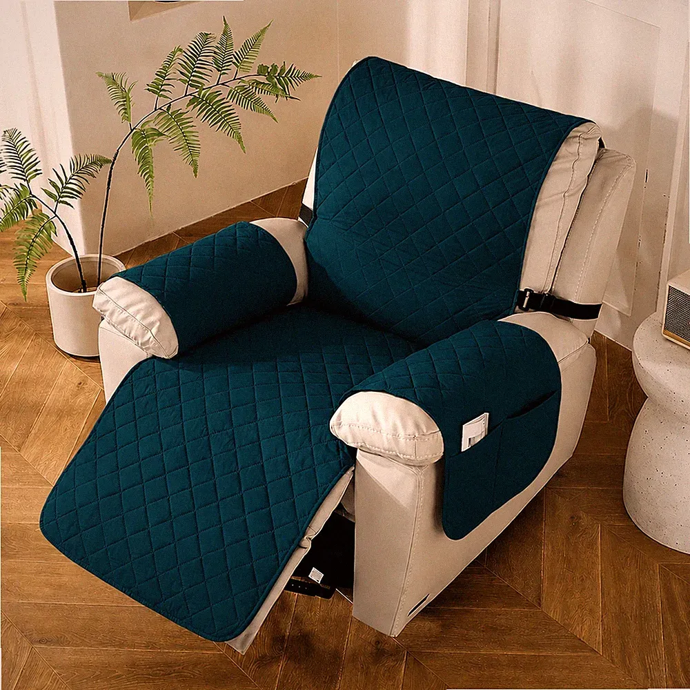 Quilted Recliner Cover Waterproof Nonslip Recliner Slipcover Protector, Blue