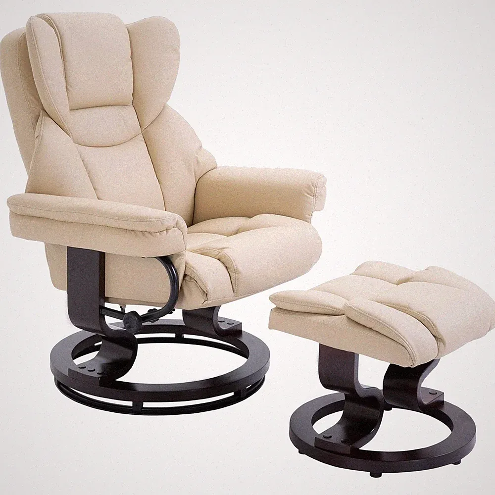 Reclining Swivel Armchair Footstool Set Sofa Padded PU Leather Relaxing Manual D