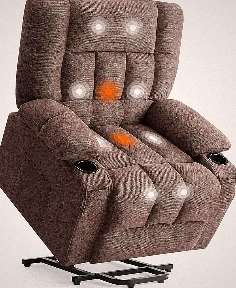 Sweetcrispy Recliner Chair | Massage, Heat, Power Lift & Cup Holders – Brown