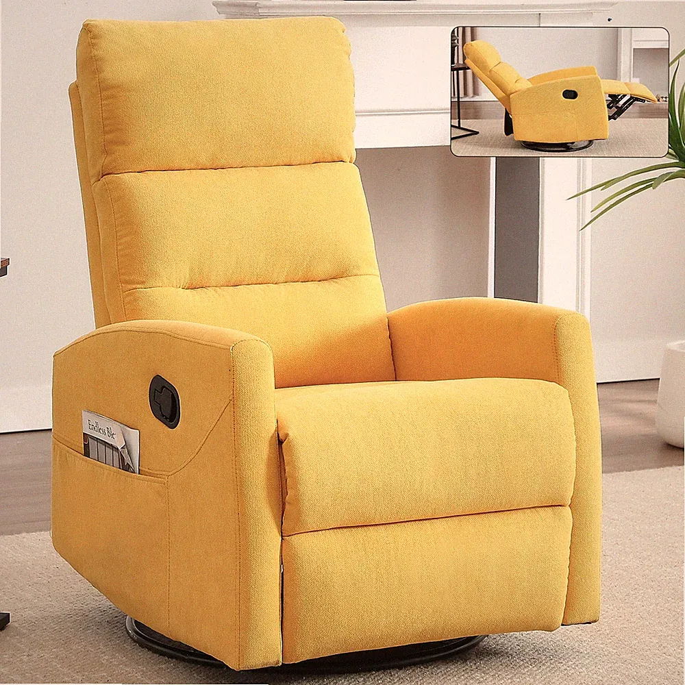Manual Rocking Recliner Chair For Small Spaces 360° Swivel Rocker Chair Fabric